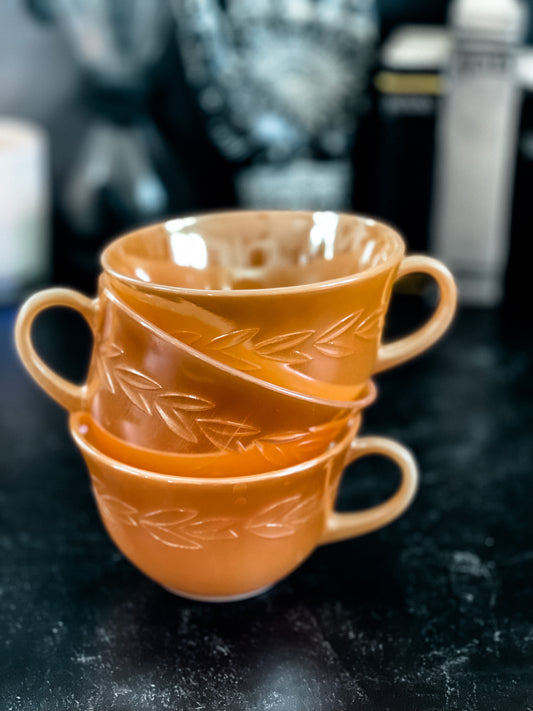 Vintage FireKing Peach Luster Teacups
