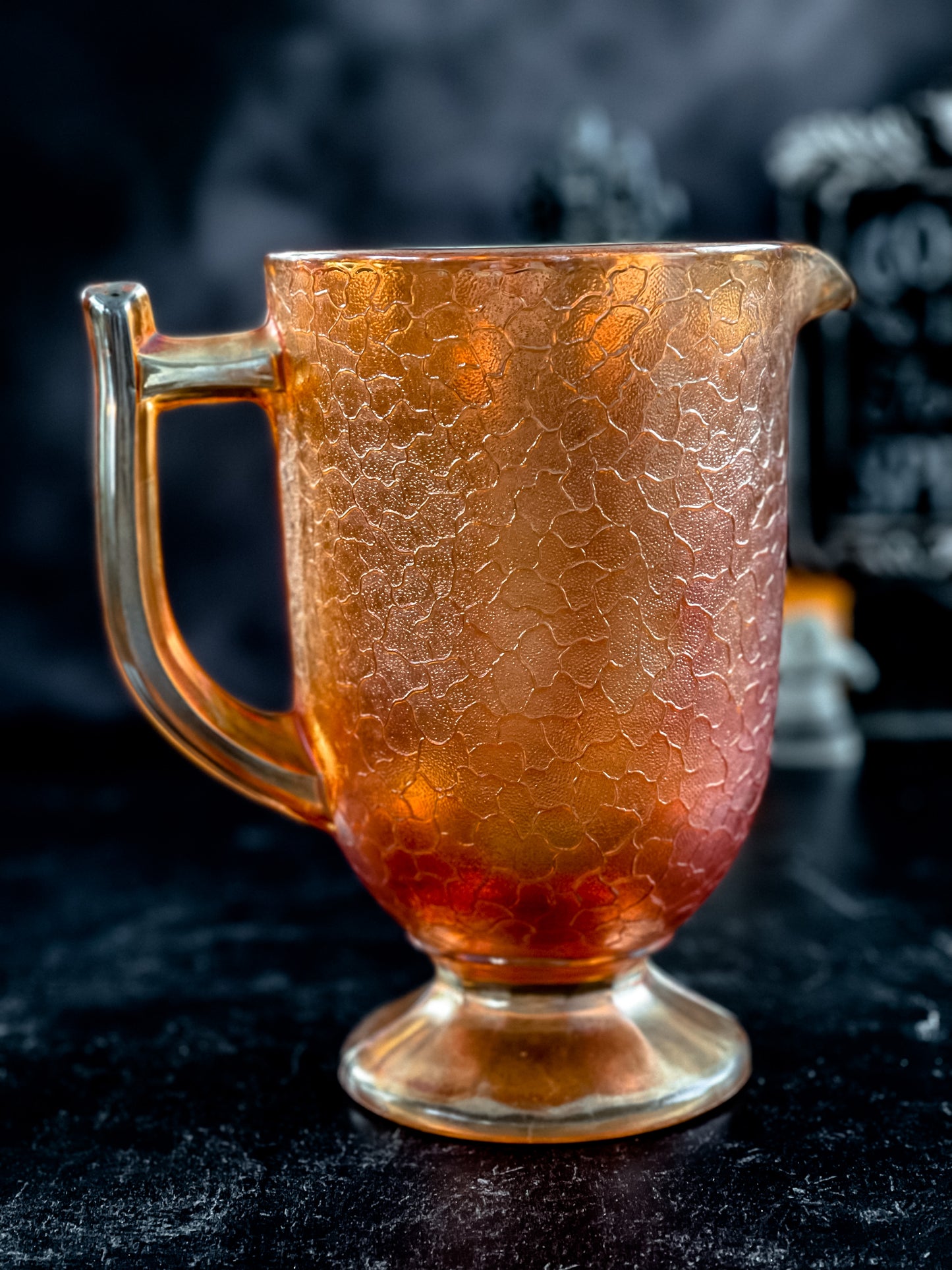 Vintage Orange Carnival Glass Pitcher